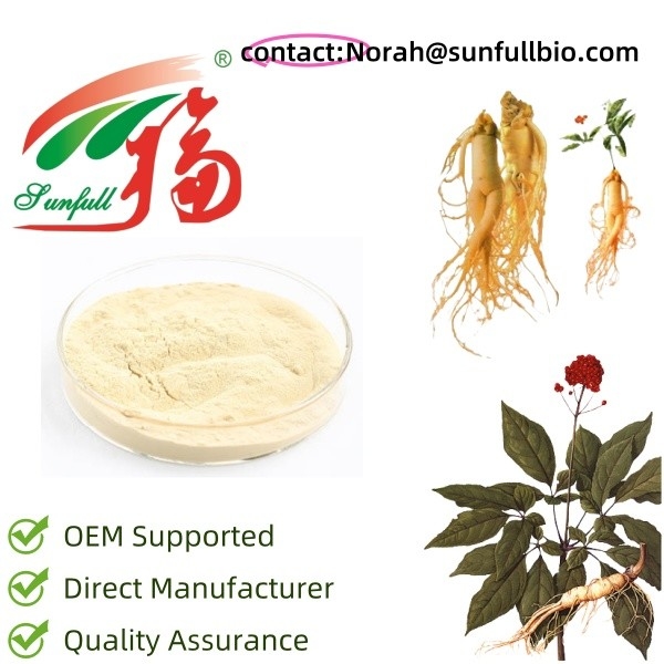 Especificación del producto de extracto de ginseng 10~30% Ginsenosides por UV 15% 20% Ginsenosides por HPLC 80% Ginsenosides por UV ((Stem & Leaves) Ginseng Polvo recto Diferentes especificaciones de extractos de ginseng
